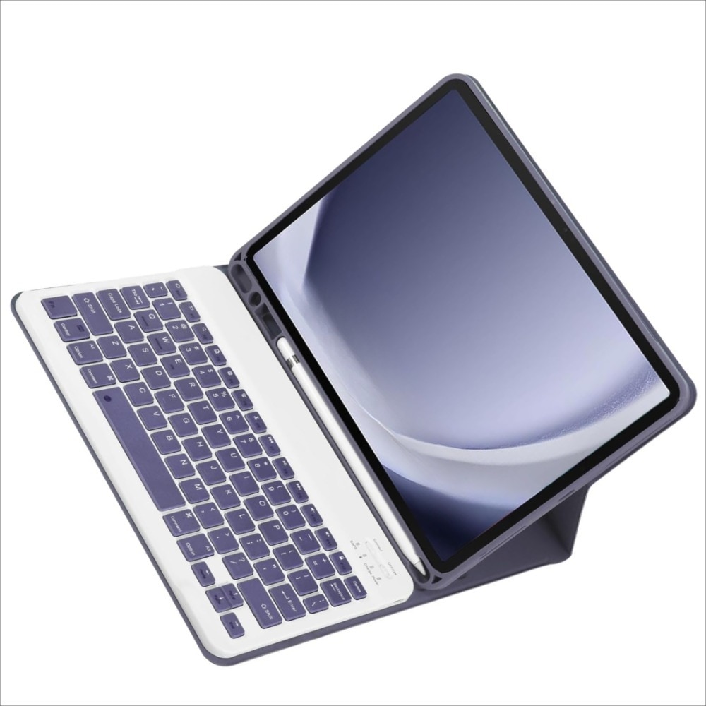 Husa cu tastatura pentru Samsung Galaxy Tab A9 SM-X110/SM-X115 8.7 inch si tastatura Bluetooth wireless, suport de pix, Functie de somn / trezire, incizie precisa, suprafata din piele PU, rezistenta la soc si cadere, suport multi unghi, 8.7inch, Mov