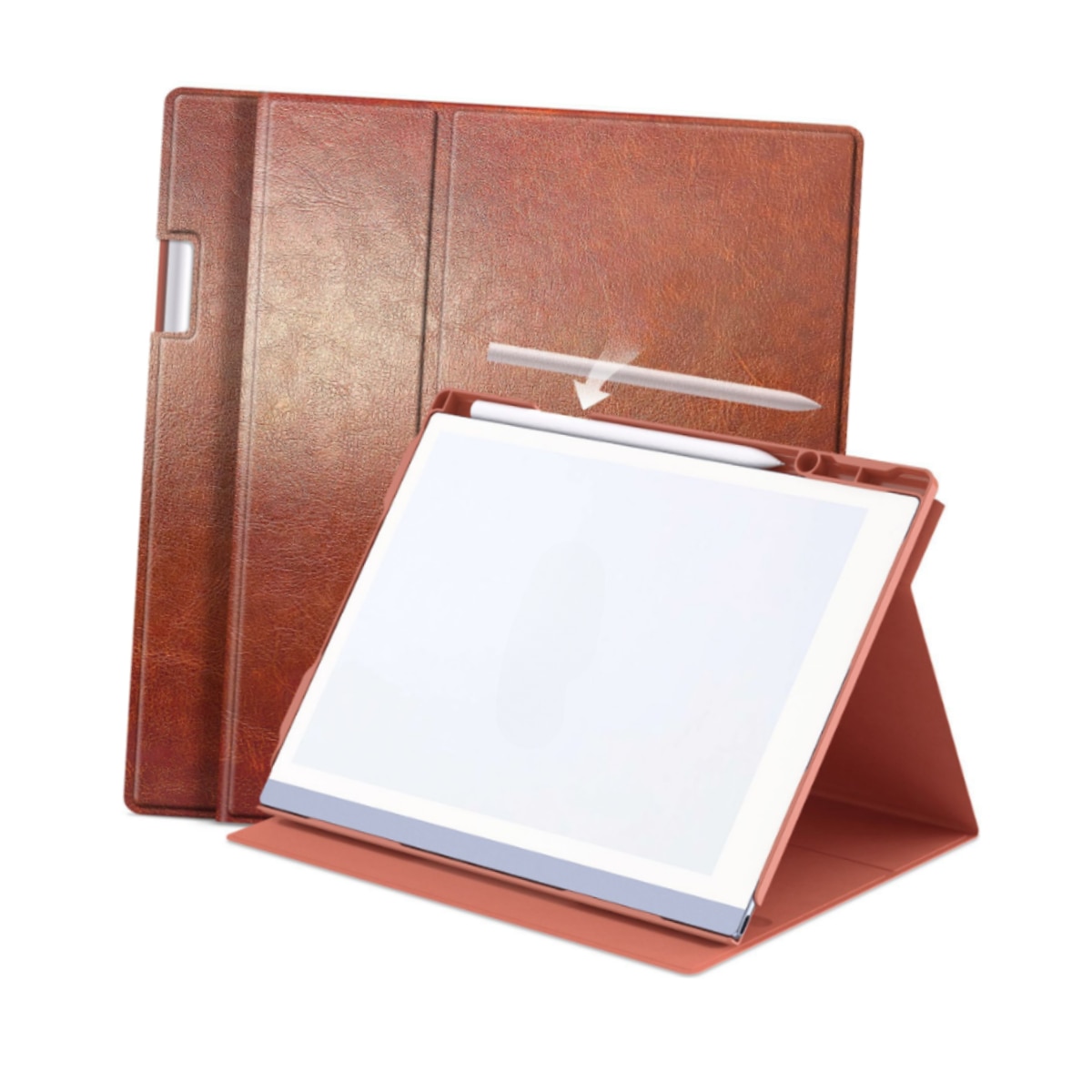 Husa compatibila pentru reMarkable 2 2020 10.3 inch, inchidere magnetica, permite rotatie completa 360°, coperta waterproof, Material PU, rezistent la zgarieturi, clip creion incorporat, complet infasurat, maro, 10.3 inch
