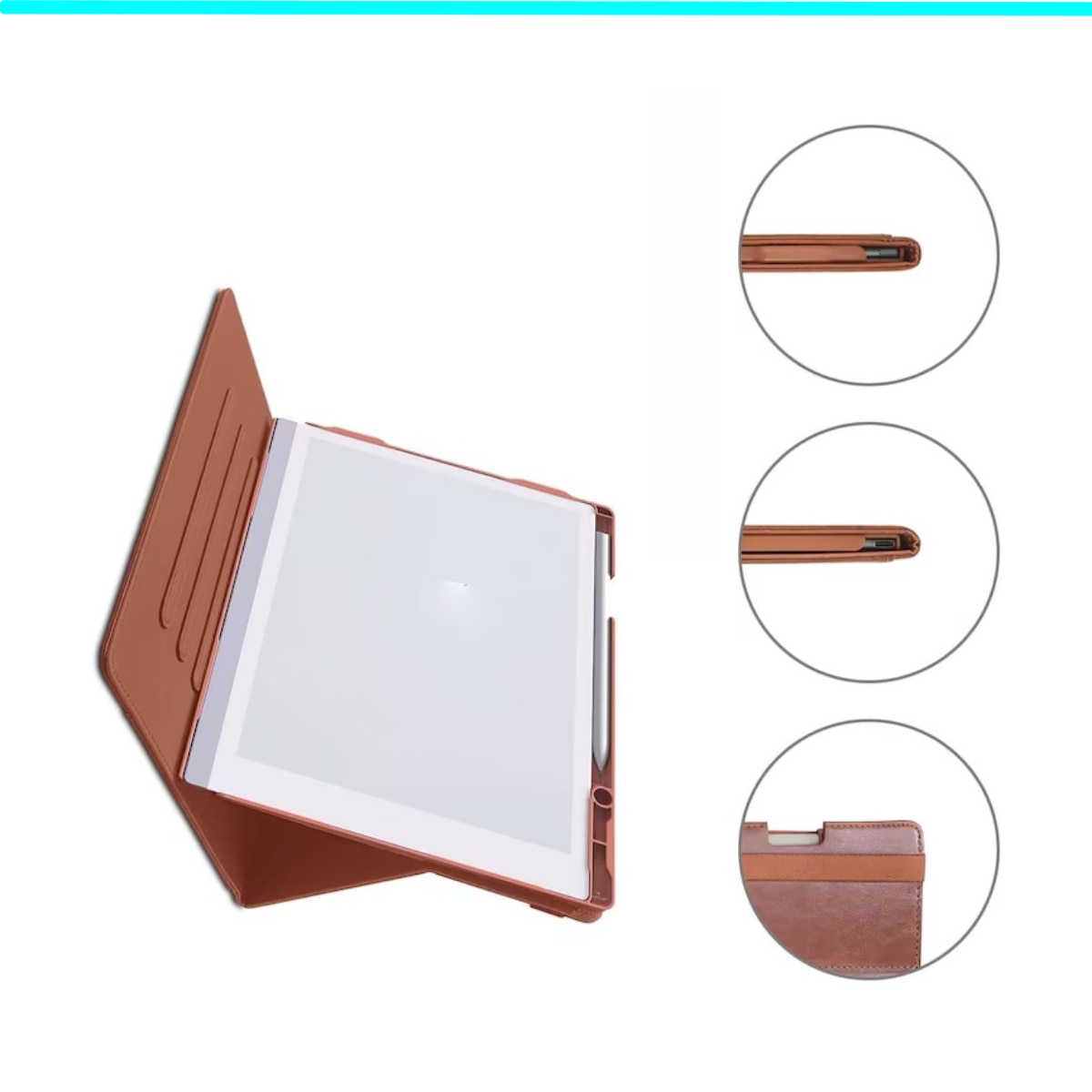 Husa compatibila pentru reMarkable 2 2020 10.3 inch, inchidere magnetica, permite rotatie completa 360°, coperta waterproof, Material PU, rezistent la zgarieturi, clip creion incorporat, complet infasurat, maro, 10.3 inch