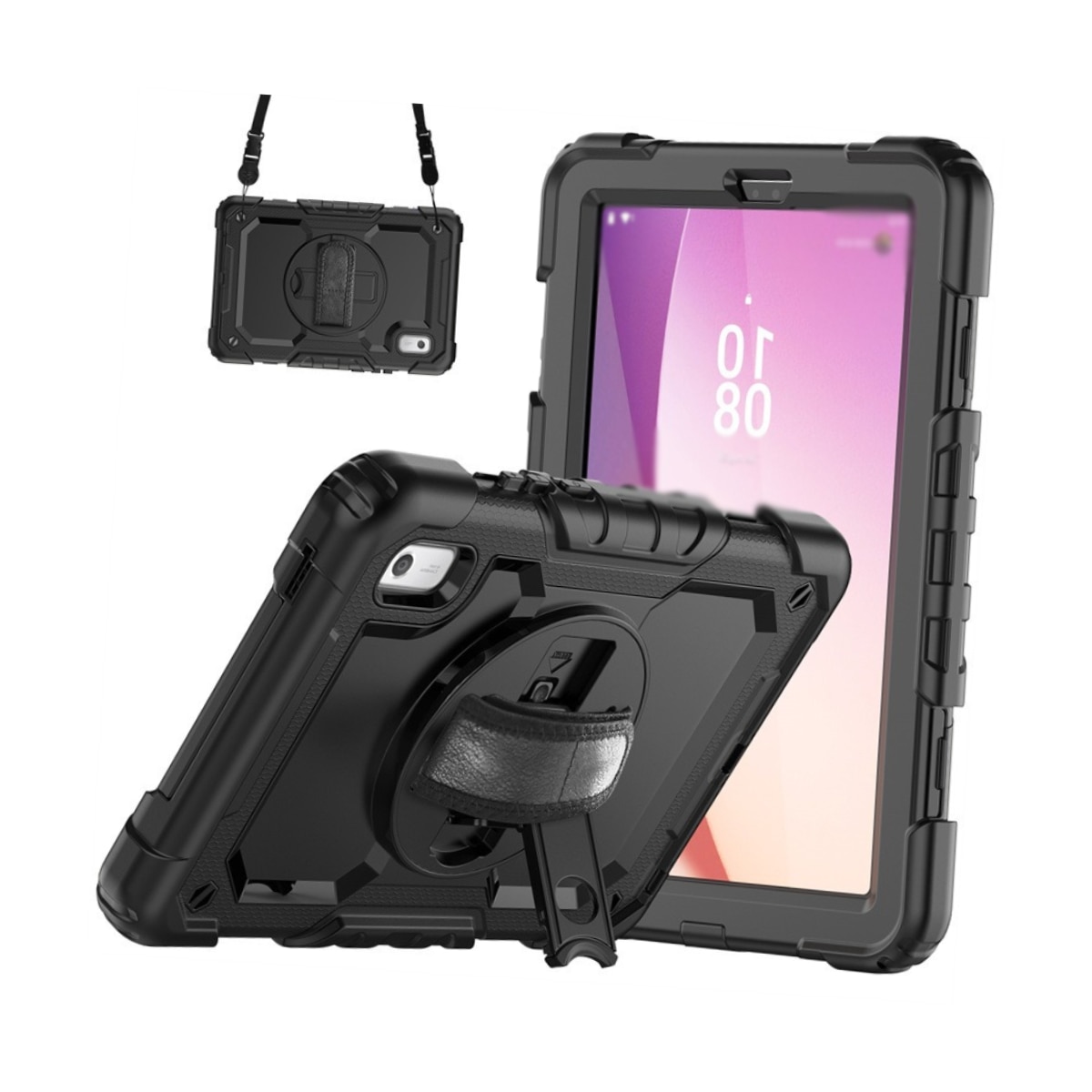 Husa Antisoc Cu Curea De Mana Pentru Samsung Galaxy Tab A9 2023 De 8.7 inchi Pentru SM-X110/X115/X117, Husa protectie tableta, Stilou Tactil Optic Universal (Nereincarcabil), Rotire La 360°, Rezistent la socuri, anti-uzura, anti-cadere, 8.7 inch, Negru