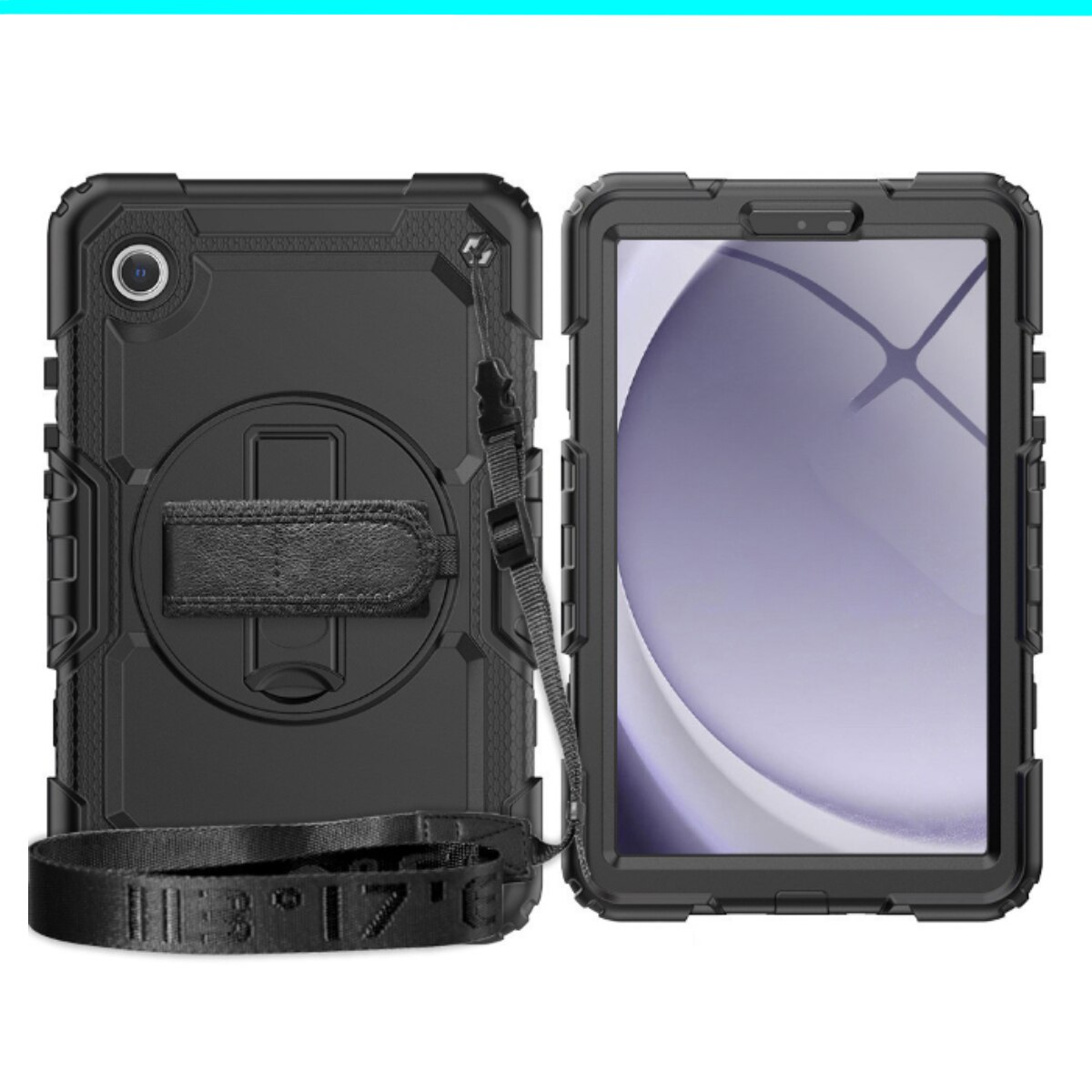 Husa Antisoc Cu Curea De Mana Pentru Samsung Galaxy Tab A9 2023 De 8.7 inchi Pentru SM-X110/X115/X117, Husa protectie tableta, Stilou Tactil Optic Universal (Nereincarcabil), Rotire La 360°, Rezistent la socuri, anti-uzura, anti-cadere, 8.7 inch, Negru