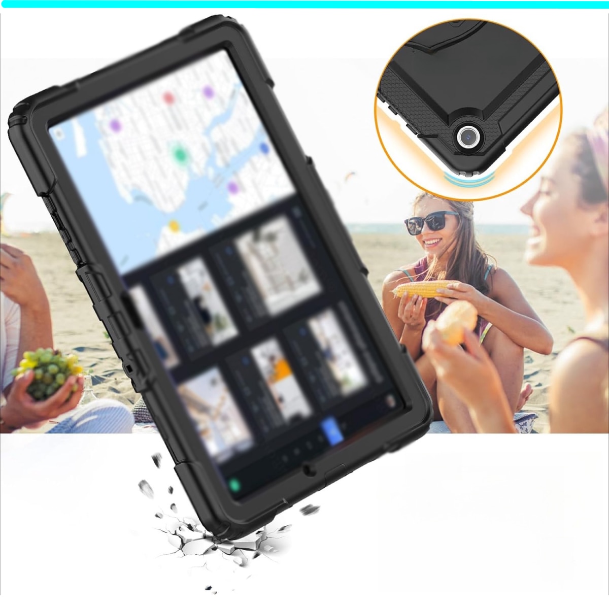 Husa Antisoc Cu Curea De Mana Pentru Samsung Galaxy Tab A9 2023 De 8.7 inchi Pentru SM-X110/X115/X117, Husa protectie tableta, Stilou Tactil Optic Universal (Nereincarcabil), Rotire La 360°, Rezistent la socuri, anti-uzura, anti-cadere, 8.7 inch, Negru