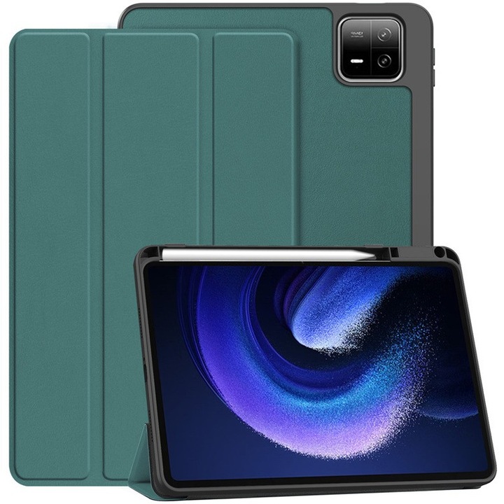 Калъф за таблет за Xiaomi Pad 6 / Pad 6 Pro с 2-ъглова стойка и функция Sleep/Wake, Магнитен, устойчив на износване, устойчив на изпускане, латентен, тъмнозелен