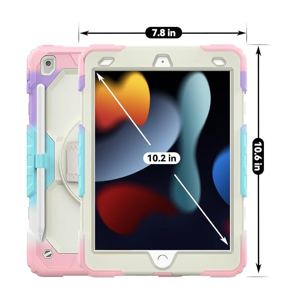 Husa Pentru iPad 9/8/7 Generatie De 10, 2 inchi, Cu Stilou Optic Universal (Nereincarcabil), Protectie Puternica, Protector De Ecran, Curea De Mana/de Umar, Suport Rotativ, Roz, rezistent la socuri, rezistent la abraziune, rezistent la cadere