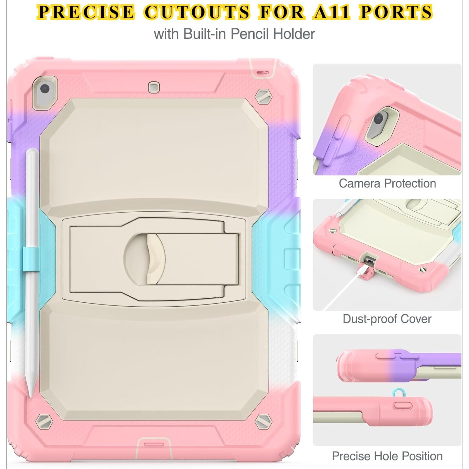 Husa Pentru iPad 9/8/7 Generatie De 10, 2 inchi, Cu Stilou Optic Universal (Nereincarcabil), Protectie Puternica, Protector De Ecran, Curea De Mana/de Umar, Suport Rotativ, Roz, rezistent la socuri, rezistent la abraziune, rezistent la cadere