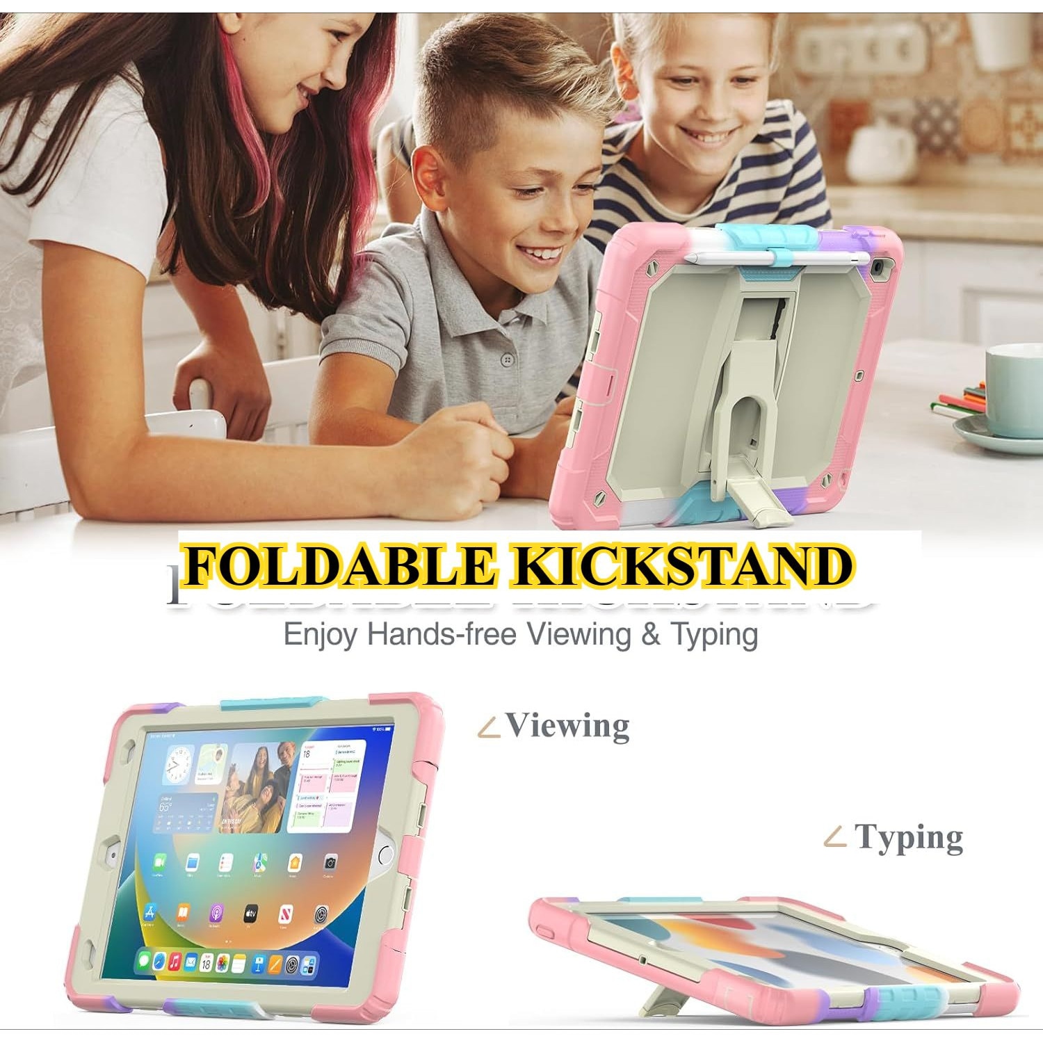 Husa Pentru iPad 9/8/7 Generatie De 10, 2 inchi, Cu Stilou Optic Universal (Nereincarcabil), Protectie Puternica, Protector De Ecran, Curea De Mana/de Umar, Suport Rotativ, Roz, rezistent la socuri, rezistent la abraziune, rezistent la cadere