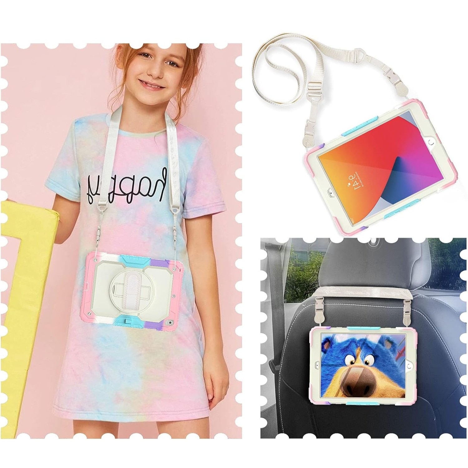 Husa Pentru iPad 9/8/7 Generatie De 10, 2 inchi, Cu Stilou Optic Universal (Nereincarcabil), Protectie Puternica, Protector De Ecran, Curea De Mana/de Umar, Suport Rotativ, Roz, rezistent la socuri, rezistent la abraziune, rezistent la cadere