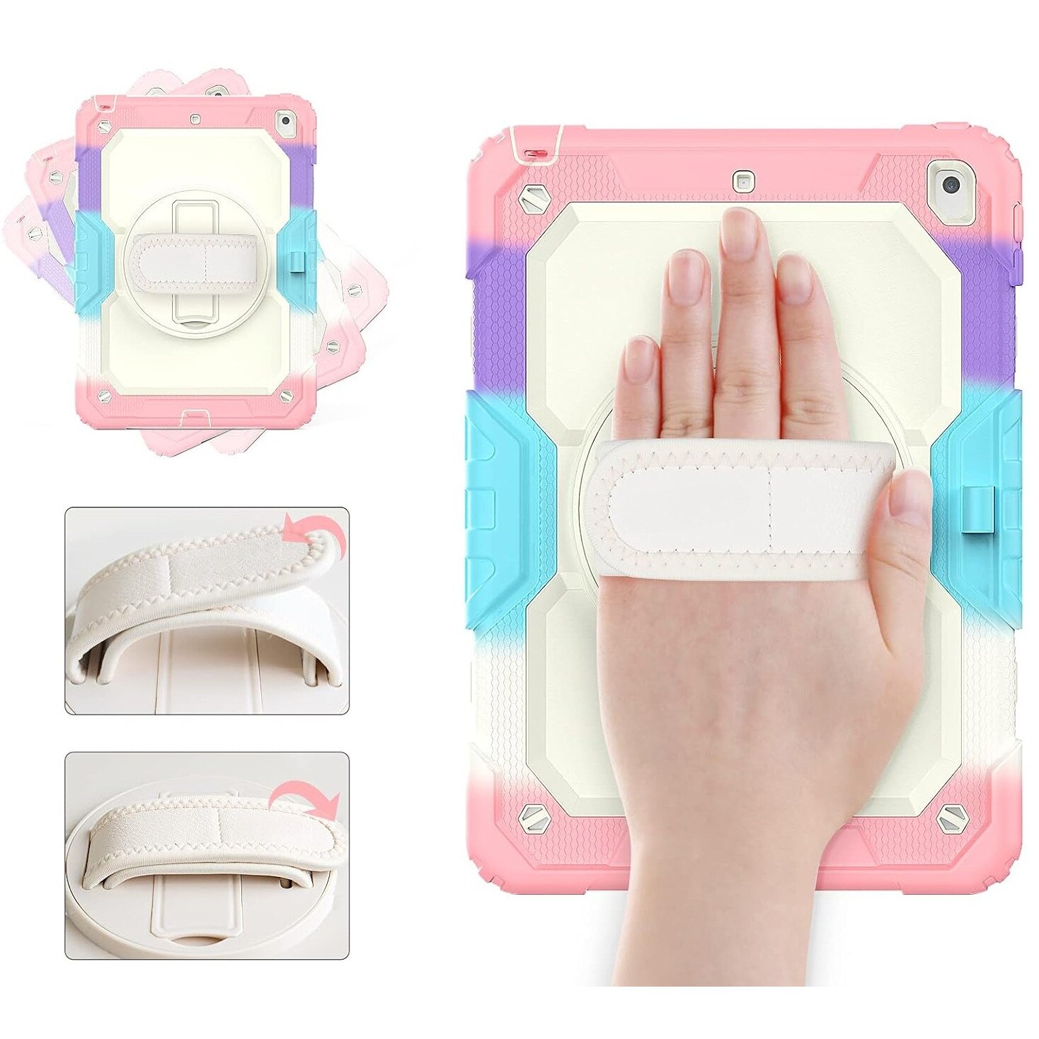 Husa Pentru iPad 9/8/7 Generatie De 10, 2 inchi, Cu Stilou Optic Universal (Nereincarcabil), Protectie Puternica, Protector De Ecran, Curea De Mana/de Umar, Suport Rotativ, Roz, rezistent la socuri, rezistent la abraziune, rezistent la cadere