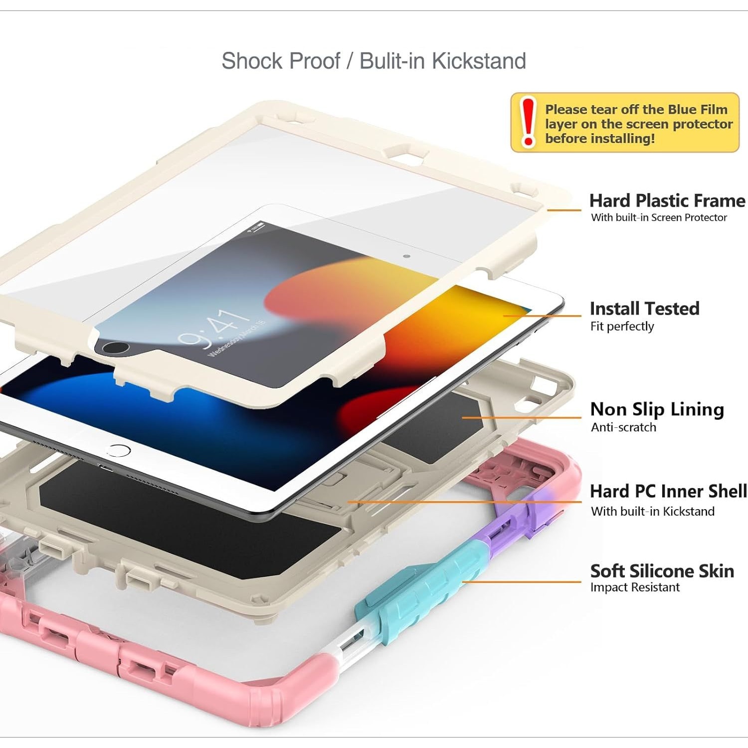 Husa Pentru iPad 9/8/7 Generatie De 10, 2 inchi, Cu Stilou Optic Universal (Nereincarcabil), Protectie Puternica, Protector De Ecran, Curea De Mana/de Umar, Suport Rotativ, Roz, rezistent la socuri, rezistent la abraziune, rezistent la cadere