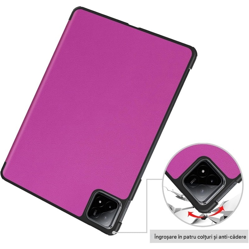Husa pentru tableta Xiaomi Pad 6S Pro, Policarbonat, Triple suport, taiere precisa, functia de trezire de somn, usor si durabil, anti-cutremur, Violet, 28.5x19.8×1.7cm