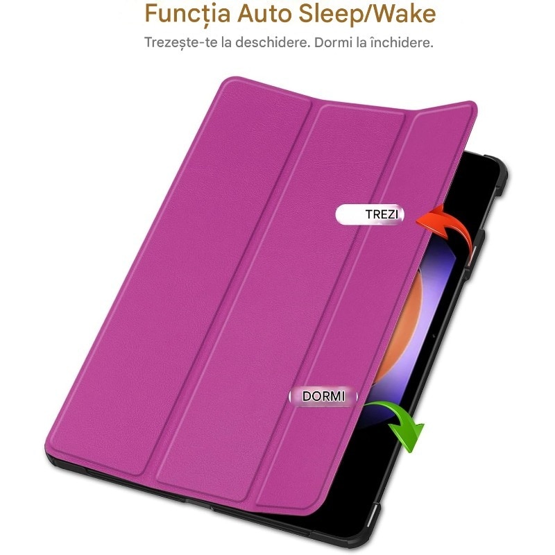 Husa pentru tableta Xiaomi Pad 6S Pro, Policarbonat, Triple suport, taiere precisa, functia de trezire de somn, usor si durabil, anti-cutremur, Violet, 28.5x19.8×1.7cm