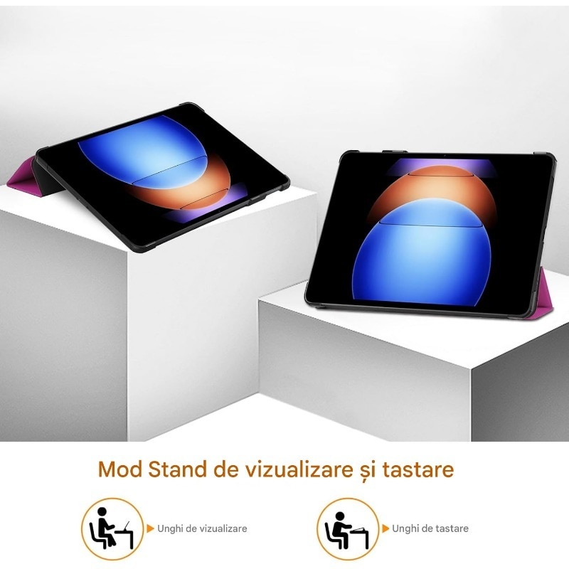 Husa pentru tableta Xiaomi Pad 6S Pro, Policarbonat, Triple suport, taiere precisa, functia de trezire de somn, usor si durabil, anti-cutremur, Violet, 28.5x19.8×1.7cm