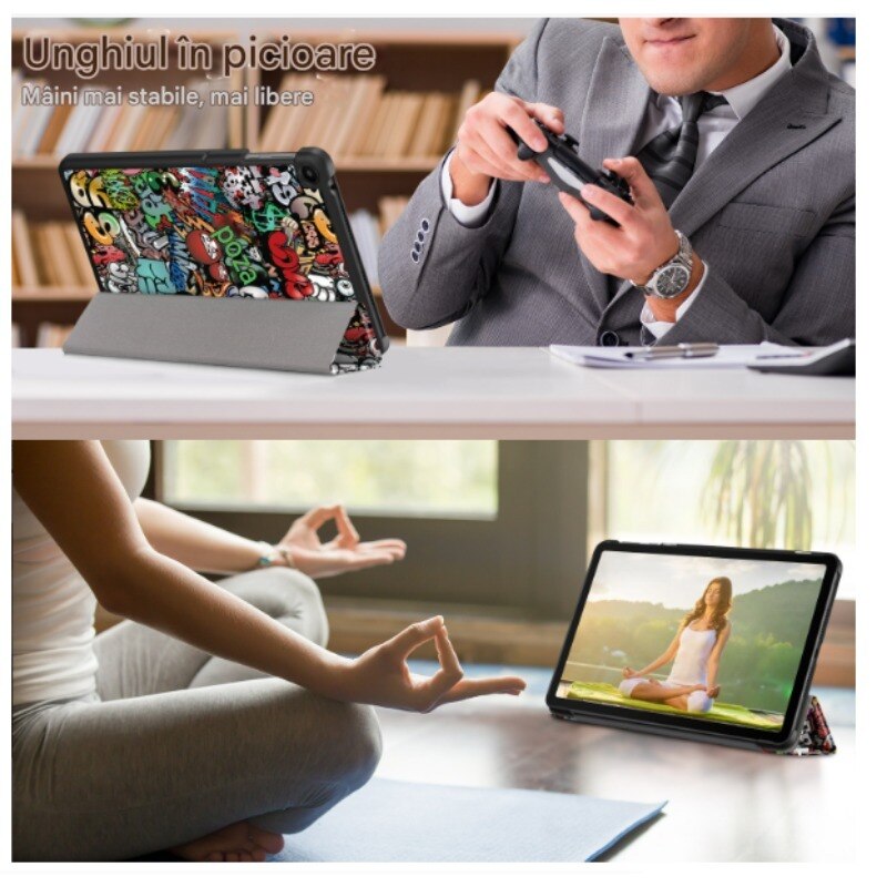 Husa Tableta din piele PU pentru Huawei MatePad SE 10.4, Protectie Completa 360°, Interior Catifea, Display Protejat, Colturi Anti-Soc, Triple suport, taiere precisa, functia de trezire de somn, usor si durabil, anti-cutremur, Grafitti