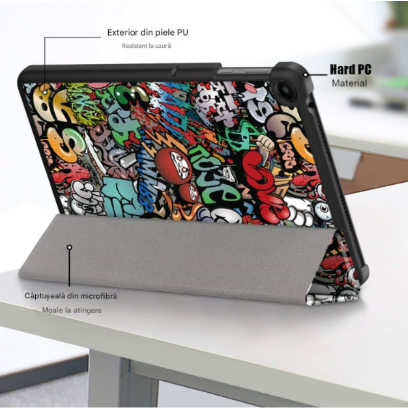 Husa Tableta din piele PU pentru Huawei MatePad SE 10.4, Protectie Completa 360°, Interior Catifea, Display Protejat, Colturi Anti-Soc, Triple suport, taiere precisa, functia de trezire de somn, usor si durabil, anti-cutremur, Grafitti