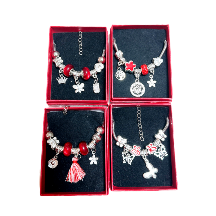 Martisor tip bratara, cutie cadou rosie inclusa, set 9 buc