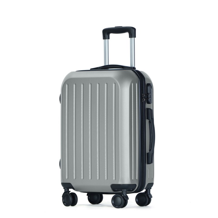 RYER куфар, 36 l, 22,5 x 37 x 56 cm, секретна ключалка, много здрави ципове, удароустойчив корпус, безшумни колела, водоустойчив, светлосив