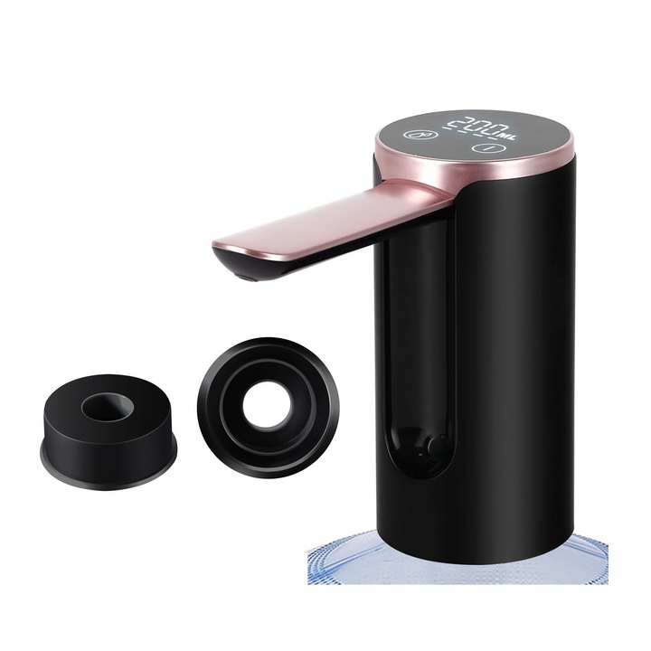 Pompa Electrica de Apa MRG M015, Cu Adaptor Sticla 2L -5L - 10L, Cu Acumulator, Afisaj LCD, Butoane Tactile, Alimentare USB, Negru