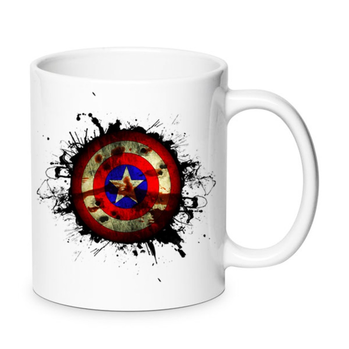 Керамична чаша Капитан Америка Отмъстителите 330мл, емблематичен дизайн, бяла