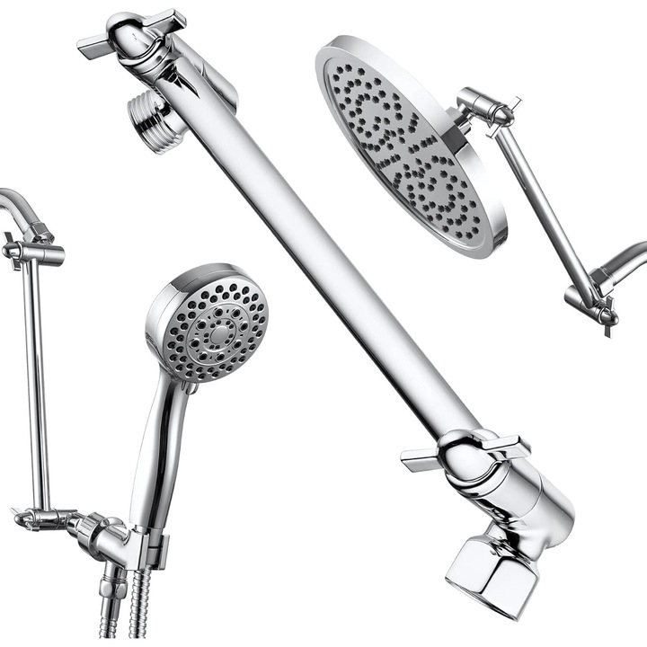 Bara extensie pentru coloana dus, Excitat®, Coloana de dus extensibila, Conector 1/2", Rasucirea si rotirea la 360 de grade, Argintiu, 10Inch