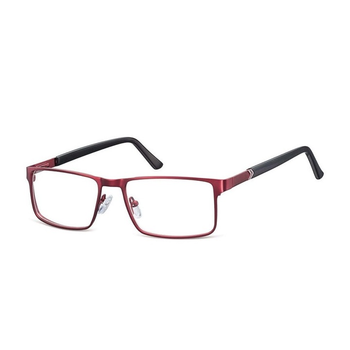 Rame ochelari unisex Sunoptic, prostokate, bordo mat, lentile transparente, set cu etui, servetel si sac.