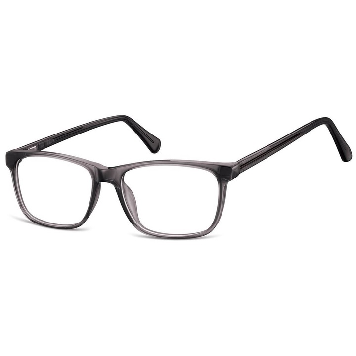 Rame ochelari unisex Sunoptic AC399E, acetat, gri transparent, set cu etui și ștergător, dimensiuni 13,4x4,3cm