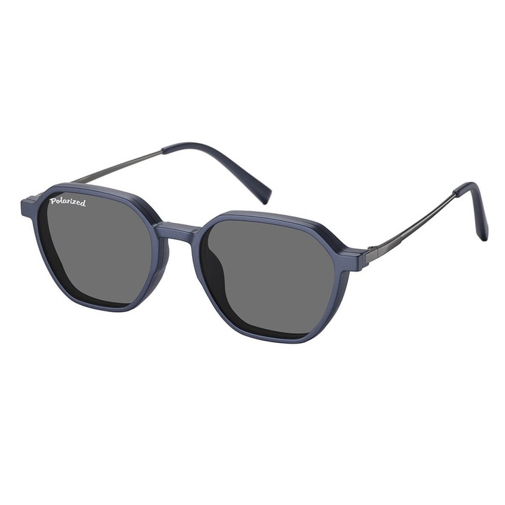 Ochelari de soare cu dioptrii, Sunoptic, set cu clip-on polarizant, gri-albastru, 49-17-142mm