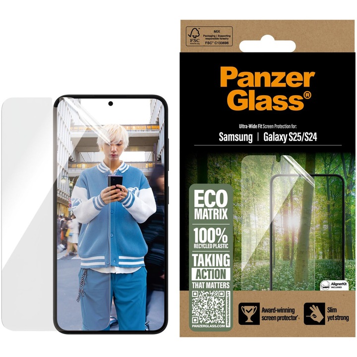 Üvegfólia PanzerGlass Matrix Ultra-Wide-Fit Easy Aligner kompatibilis Samsung Galaxy S25 / S24, átlátszó