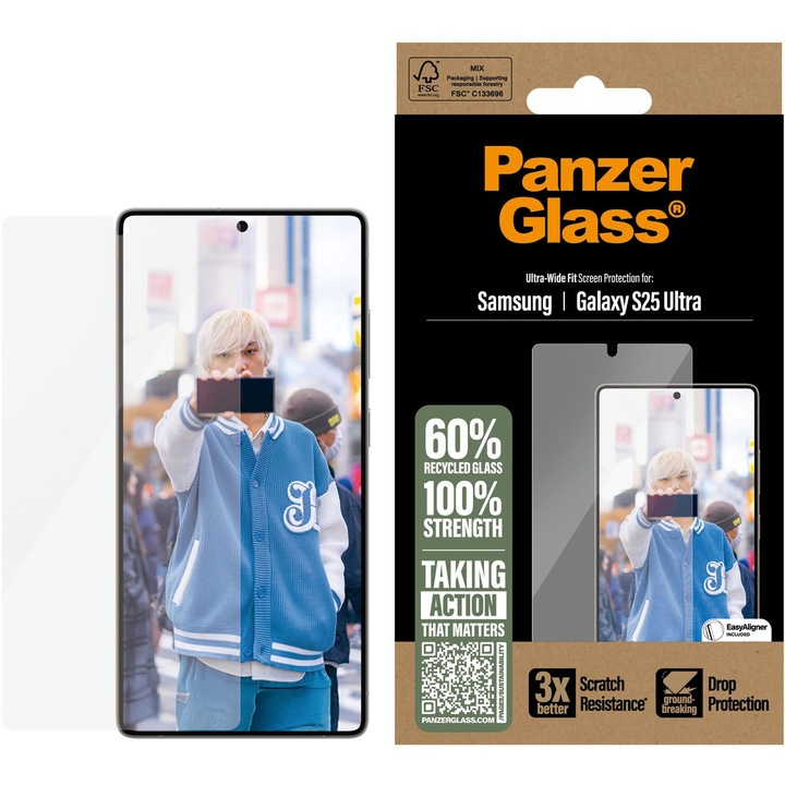 Защитно стъклено фолио PanzerGlass UWF с апликатор за Samsung Galaxy S25 Ultra, Transparent