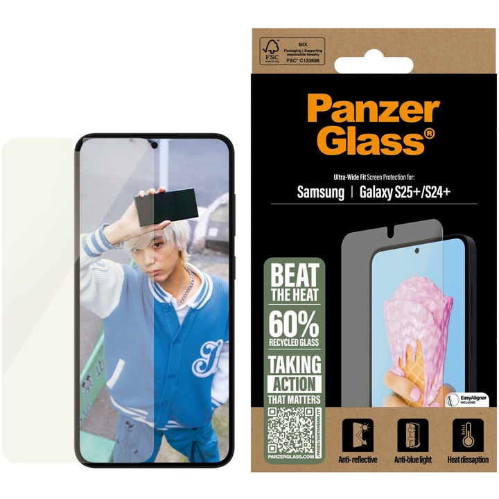 Folie de protectie sticla PanzerGlass All-in-One UWF pentru Samsung Galaxy S25 Plus, Transparent