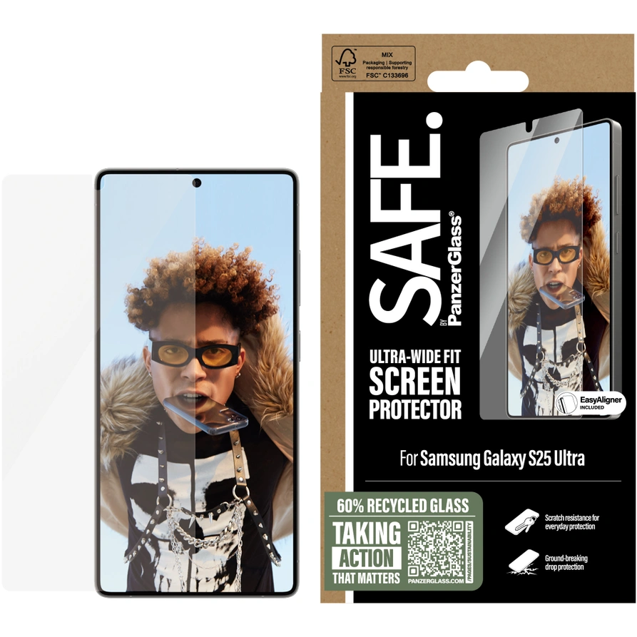 Folie de protectie sticla PanzerGlass Safe UWF cu aplicator pentru Samsung Galaxy S25 Ultra