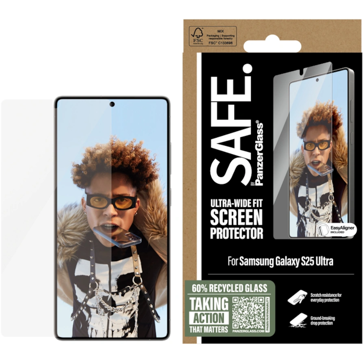 Folie de protectie sticla PanzerGlass Safe UWF cu aplicator pentru Samsung Galaxy S25 Ultra