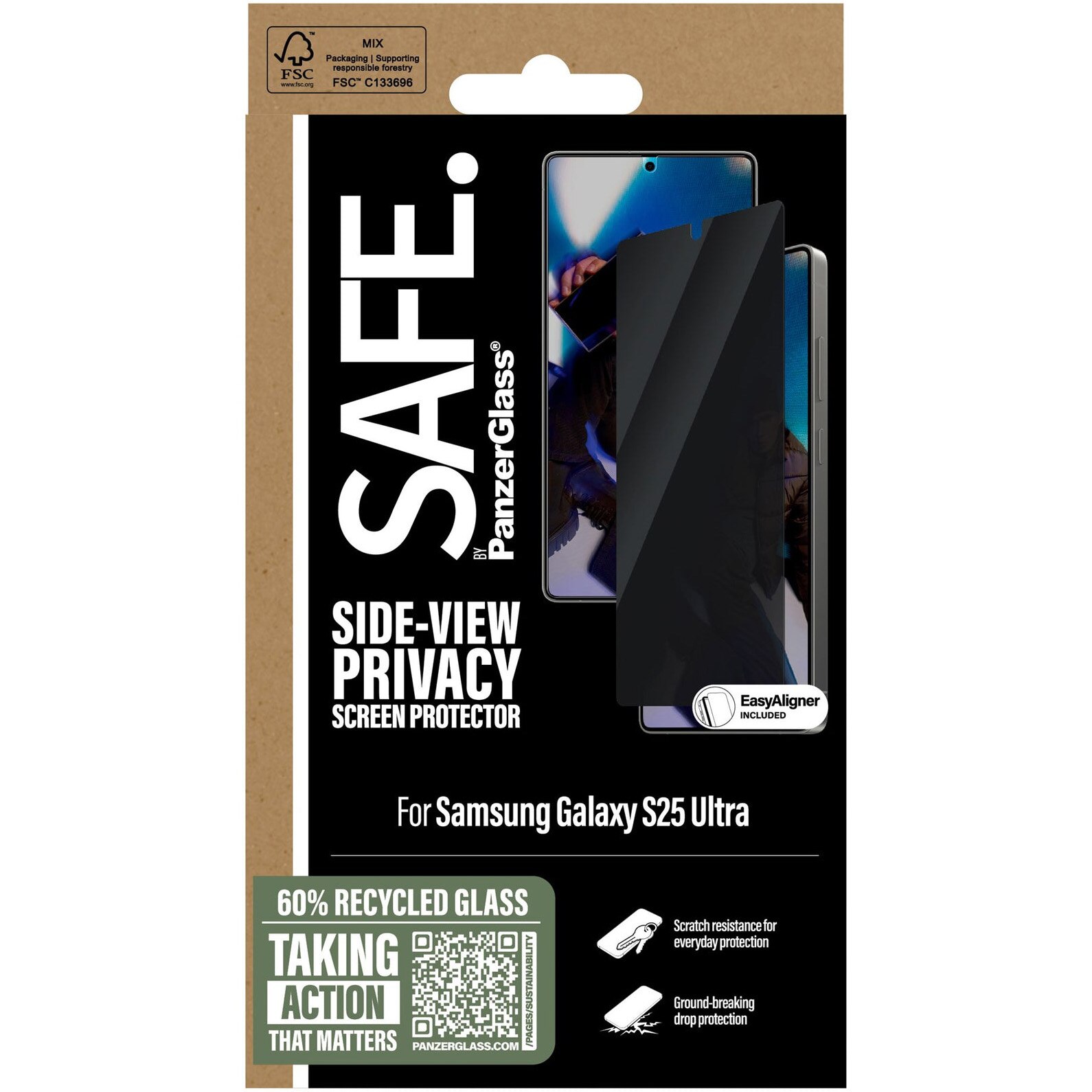 Folie de protectie sticla Privacy PanzerGlass Safe UWF cu aplicator pentru Samsung Galaxy S25 Ultra
