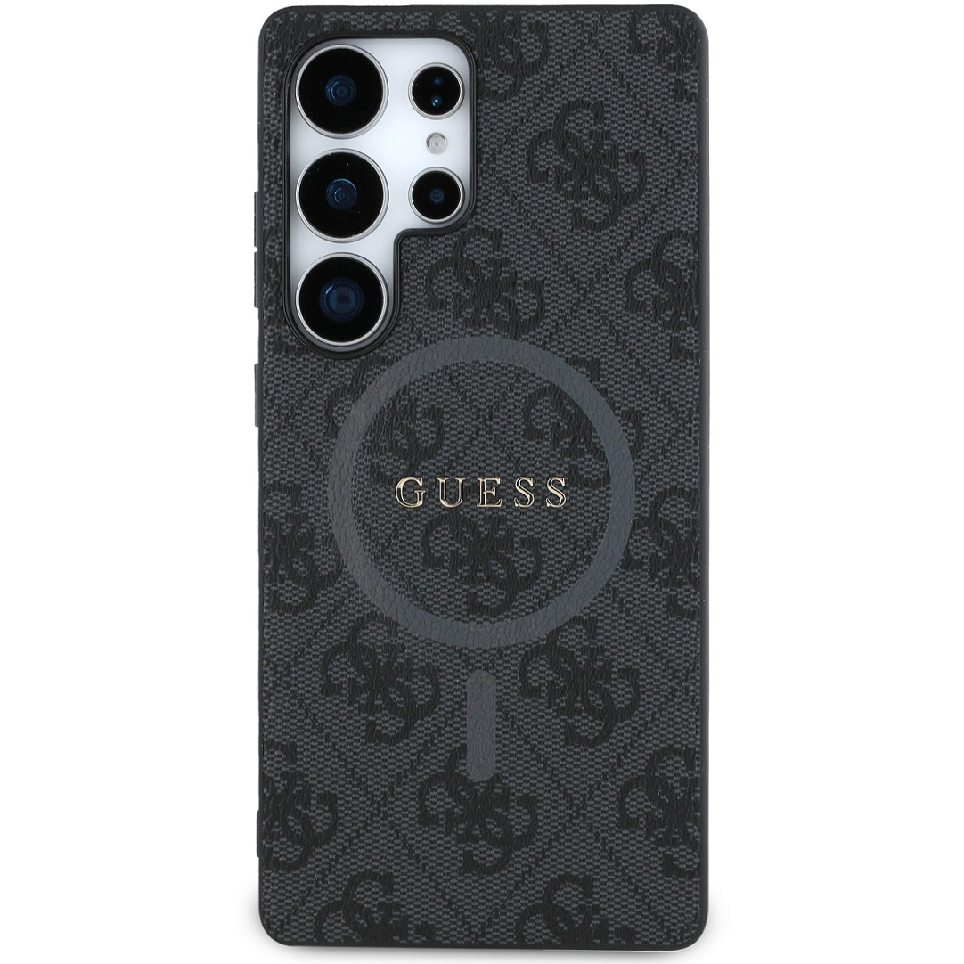 Husa de protectie Guess 4G PU MagSafe Ring Classic Logo pentru Samsung Galaxy S25 Ultra, Negru