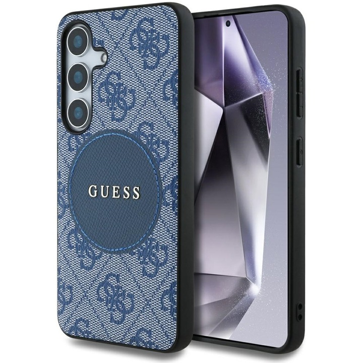 Husa de protectie Guess 4G PU MagSafe Circle pentru Samsung Galaxy S25 Plus, Albastru