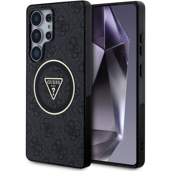 Husa de protectie Guess 4G MagSafe IML Glitter Circle Triangle pentru Samsung Galaxy S25 Ultra, Negru
