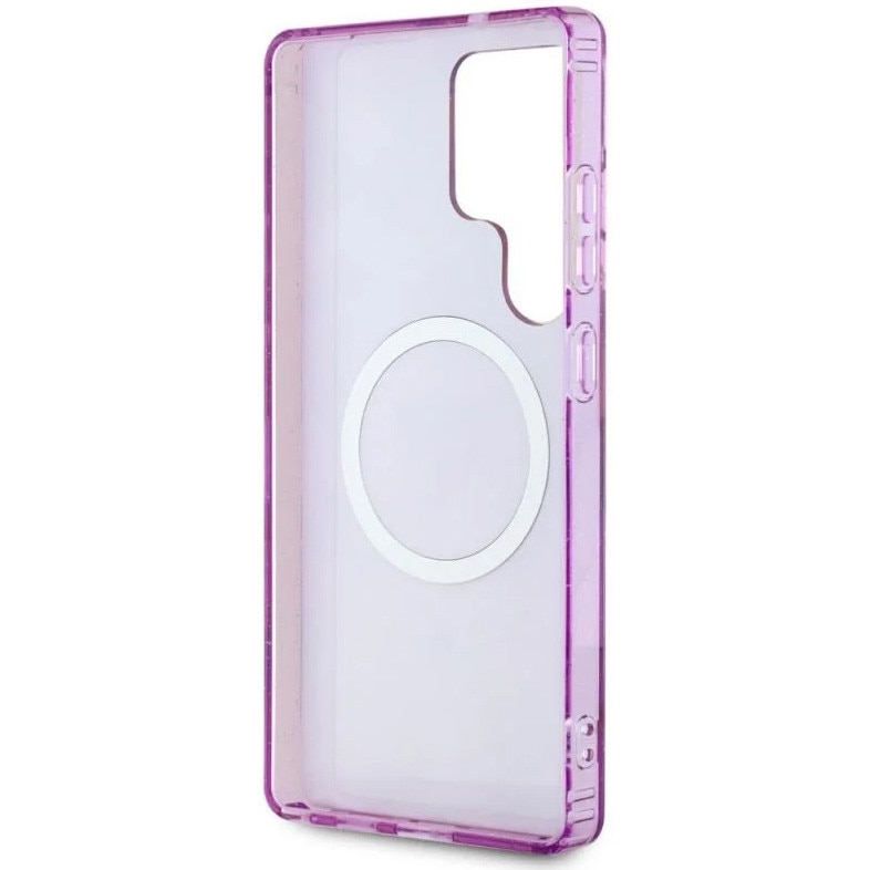 Husa de protectie Guess MagSafe IML Glitter Flowers Triangle pentru Samsung Galaxy S25 Ultra, Mov
