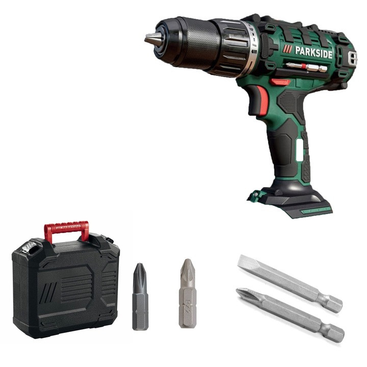 Parkside legújabb generációs, nagy teljesítményű fúró és csavarhúzó: PABSG, 20V Li, 45Nm, 0-1450rpm, akkumulátor és töltő nélkül, tárolódoboz és több tartozék nélkül