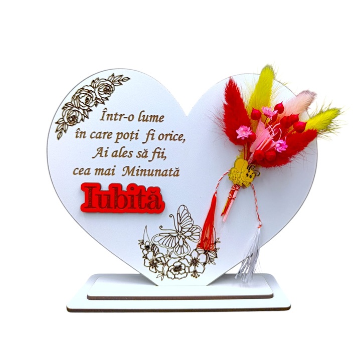 Decoratiune Inima, cadou personalizat cu mesaj standard pentru Iubita, dimensiune 15cm