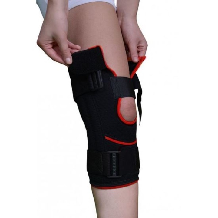 Orteza de genunchi mobila cu insertii laterale de silicon, deschisa in partea superioara, marimea XL