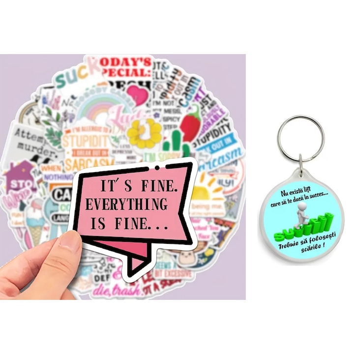 Set 50 de Stickere cu cuvinte umoristice si sarcastice, din vinil rezistente la apa, de decor graffiti, pentru sticla de apa, ceasca, laptop, chitara, skateboard, bagaje, bicicleta, motocicleta, snowboard, materiale pentru scrapbooking si portofolii