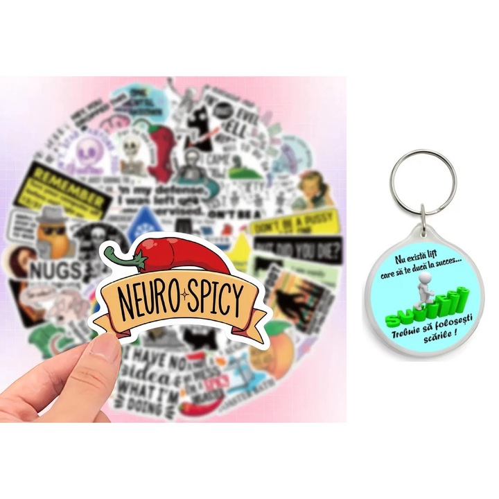 Set 50 de Stickere Neurospicy MEME din vinil, Umoristice pentru Laptopuri, Sticle de Apa, Skateboard-uri