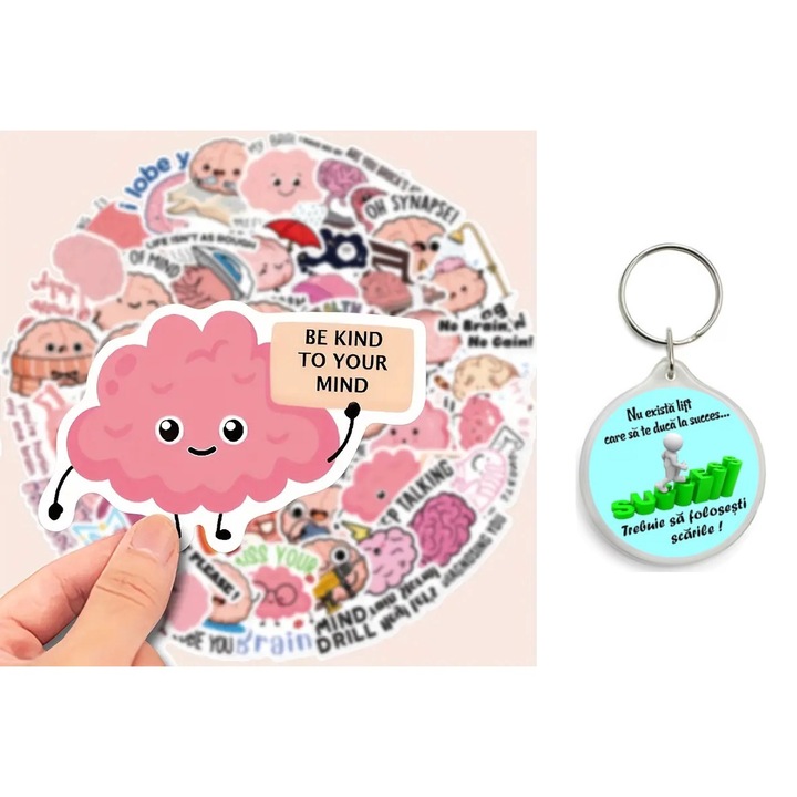 Set 50 de Stickere Simpatice cu Desene Animate de Creier, din Vinil Rezistente la Apa pentru Laptop, Telefon, Caiet, Sticla de Apa, Casca, Chitara, Bagaj
