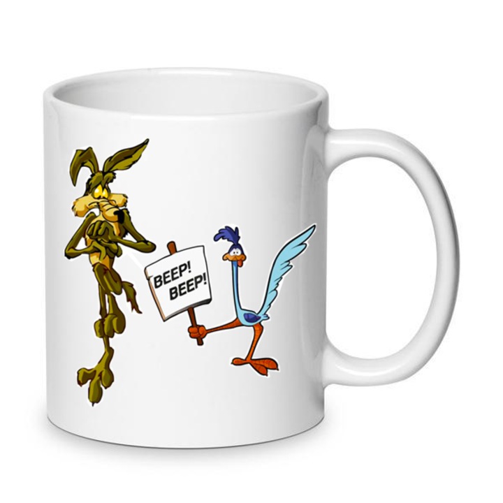 Cana ceramica Coyote si Roadrunner 330ml, alb, set oficial