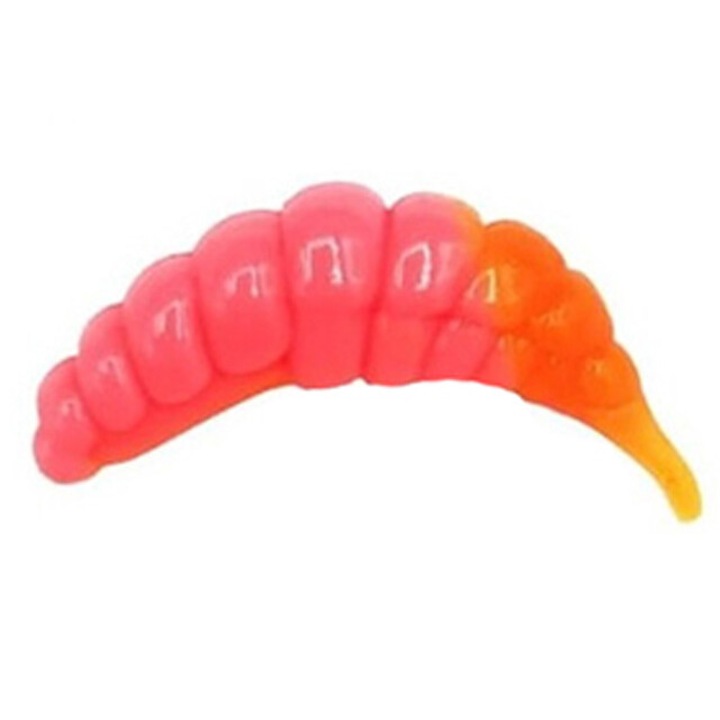 10 db-os lágy csali készlet, lárva típusú, FishUp Ozi 3cm 142 Bubble Gum Hot Orange, pisztráng, süllő vagy domolykó horgászatához