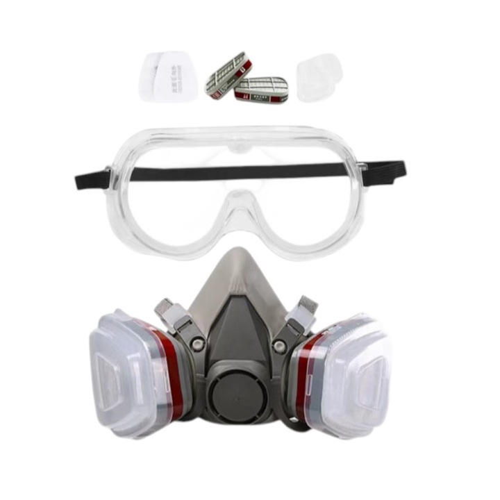 Masca de protectie reutilizabila cu ochelari de protectie, ajustabila, cu filtrare duala, Visoli