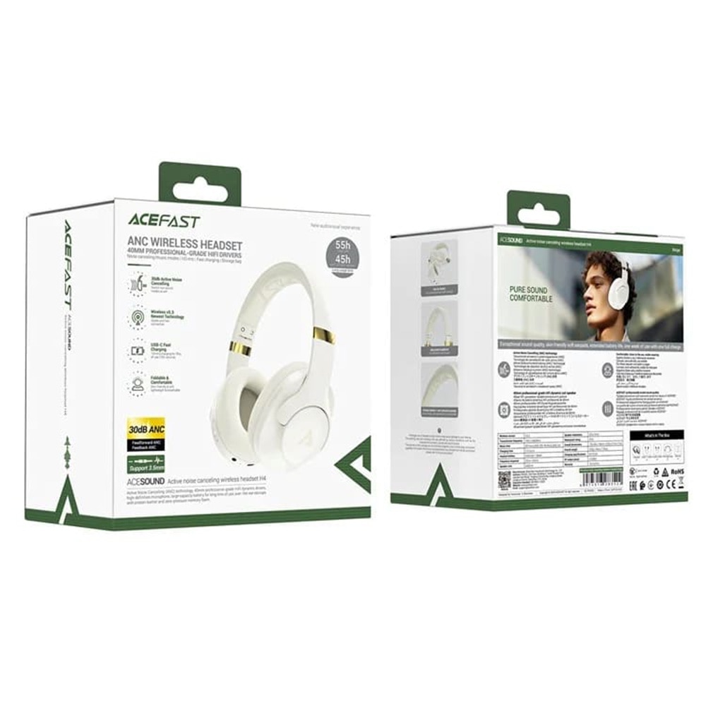 Casti bluetooth 5.3, wireless, ipx4, hi-fi sound, active noise reduction - acefast - beige