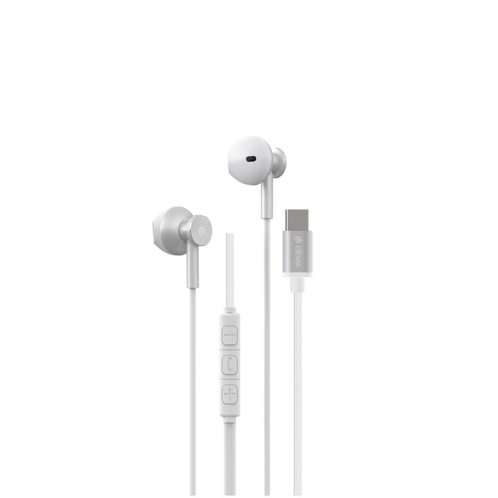 Casti in-ear cu microfon, cablu 120cm si conector USB Tip C, Smart M2 Digital Metal Silver, control pe fir, decodare digitala, pentru smartphone, argintii Argintiu