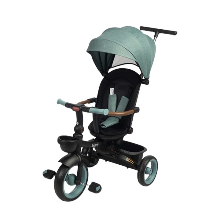Tricicleta pentru copii, cu pozitie de somn si scaun reversibil, Toyz Saber 399977, Turcoaz