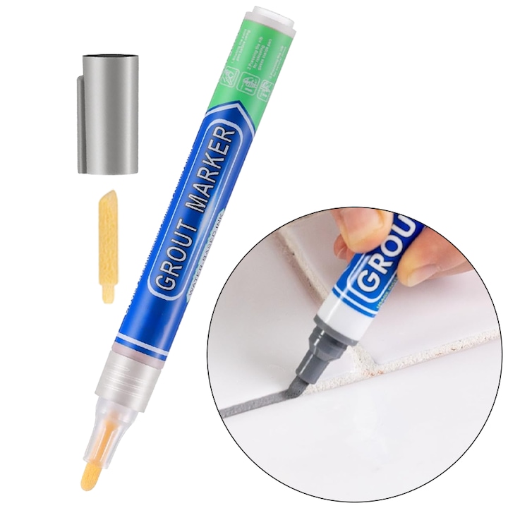 CCmax Корекционен маркер със сива боя за фуги на плочки и камък с течна боя и резервен накрайник, 15 ml