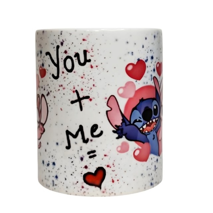 Cana personalizata, Stitch, You+Me, ceramica, alba, 330 ml